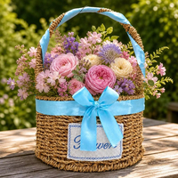 Panier rond rustique tressé à la main en jacinthe d'eau naturelle, panier cadeau pour fleurs, panier de rangement pour fruits et collations, cueillette de fraises, vente en gros