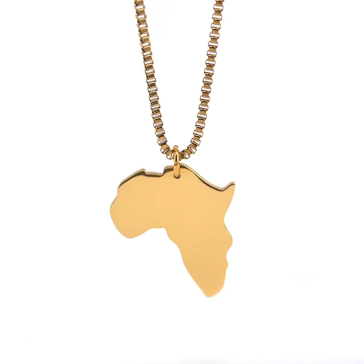 قلادة من الإستانلس ستيل موديل 316 مكونة من 24 قيراط مطلية بالذهب ، قلادة على شكل خريطة البلد الإفريقي بها علم