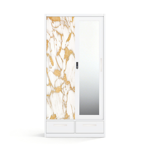 Armoire en acier imprimé avec portes coulissantes, miroir et tiroirs inférieurs 900 mm pour rangement de chambre - Product Image 1