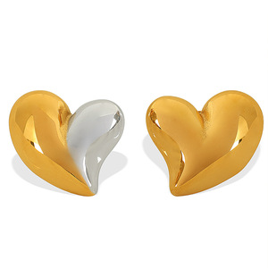 Heart-Shaped <b>Stud</b> Earrings Gold Silver Two-Tone <b>Titanium</b> Steel Fashion Jewelry Gift For Women EH547 - Product Image 5