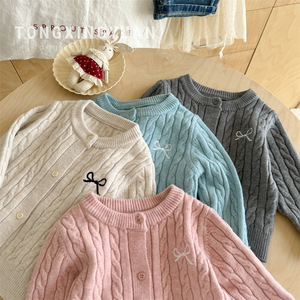 <b>Girls</b> Knitted <b>Cardigan</b> Cotton Solid Color Autumn Sweater Coat Single Breasted <b>Pink</b> Beige Gray Blue Kids Fashionable - Product Image 5