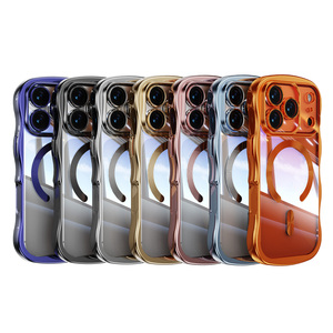 Funda de Teléfono Móvil Transparente con Diseño Ondulado y Plateado de Lujo para iPhone 17 16 14 15 13 Pro Max, Carga Magnética, Cubierta Trasera Suave de TPU - Product Image 1