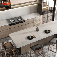 Comptoir de cuisine en pierre artificielle au design moderne, surface solide sans silicone pour usage domestique ou hôtelier