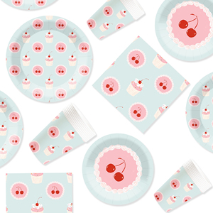 Fournitures de décoration d'anniversaire DAMAI sur le thème des cerises pour baby shower, assiettes en papier jetables, serviettes, ensemble de vaisselle pour fête sur le thème des cerises - Product Image 2