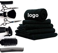 Serviettes de Toilette Noires 100 % Coton pour Coiffeurs, Salons de Coiffure et Spas, Faible MOQ, Vente en Gros, avec Impression de Logo Personnalisé