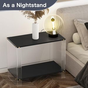 HaiQiwawo, mesa Auxiliar de Almacenamiento de 2 niveles con forma de rectángulo negro, mesa auxiliar de acrílico estrecha para espacios pequeños para mesita de noche de sala de estar - Product Image 1
