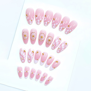 <span class=keywords><strong>Faux</strong></span> <span class=keywords><strong>Ongles</strong></span> Rose Doré Français en ABS Haute Qualité, Tridimensionnels, Tendance Amande, 24 Pièces à Presser, Vente en Gros - Product Image 3
