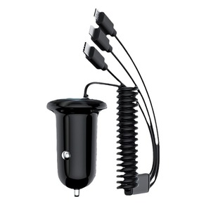 Car <b>Charger</b> With 3 In 1 <b>Cable</b> Fast Charging 3.1A Smart Mini For Android Ios <b>Type</b> <b>C</b> Black White - Product Image 3