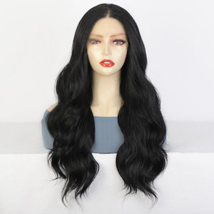 Venta al por mayor largo cuerpo onda <span class=keywords><strong>peluca</strong></span> parte media resistente al calor sintético negro encaje frente pelucas para mujeres uso diario <span class=keywords><strong>con</strong></span> encaje <span class=keywords><strong>frontal</strong></span> - Product Image 1