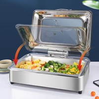 Chauffe-plats électrique transfrontalier en acier inoxydable argenté, à remplissage d'eau, avec fermeture hydraulique douce, pour buffet de petit-déjeuner en libre-service