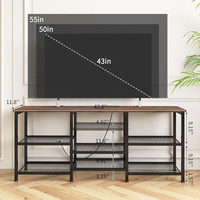Meuble TV marron rustique 55 pouces panneaux d'étagère mobiles prise de courant lumières LED étagères de rangement ouvertes-table de console multimédia TV pour
