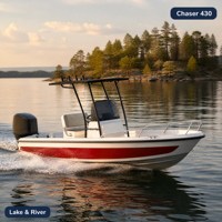 Bateau de pêche CE 4,3 m, coque en FRP, fond en V à 14 degrés, 4 personnes, 40 L de carburant, moteur 60 CV max non inclus, pare-brise, 14 pi, 14,1 pi, 4300 mm
