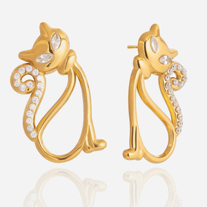 Stainless Steel Cat <b>Stud</b> <b>Earrings</b> With White Rhinestones For Women Gift Jewelry Animal Shape Fashion <b>Earrings</b> - Product Image 1