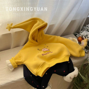 Tongxingyuan Baby Girls Yellow Hooded Sweatshirt With Scarf Star Print <b>Pants</b> Set Winter Fleece <b>Lined</b> Warm Clothing - Product Image 2