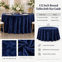 Nappe ronde en velours froissé bleu marine 132 pouces 220 GSM avec bord surjeté pour tables de banquet