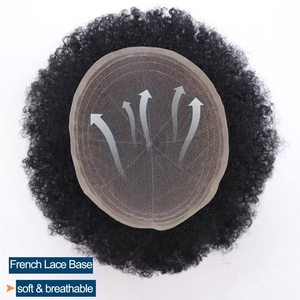 Perruque pour <span class=keywords><strong>homme</strong></span> en dentelle française complète 8X10 <span class=keywords><strong>Afro</strong></span> Kinky Curly Toupee Cheveux indiens Remy Noir de jais Densité 120% - Product Image 2