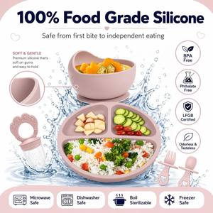 Set Pappa per Bambini con Bavaglini, Piatti, Ciotole, Cucchiai e Altri Accessori per l'Alimentazione, Stoviglie per Neonati in Silicone - Product Image 2