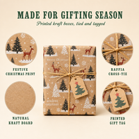 Papier cadeau de Noël en rouleau, papier kraft pour emballer les cadeaux avec impression d'arbre, de flocon de neige et de renne, papier d'emballage de Noël avec logo personnalisé