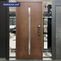 Portes de sécurité modernes en bois de Foshan Rogenilan, portes extérieures, porte d'entrée en aluminium pour maison