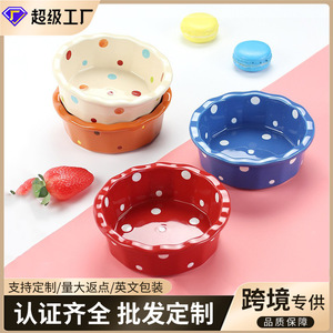 Wholesale household salad bowls, <b>ceramic</b> polka dot <b>baking</b> bowls, daily <b>baking</b> pasta and gratin <b>baking</b> pans, tableware in cream - Product Image 2