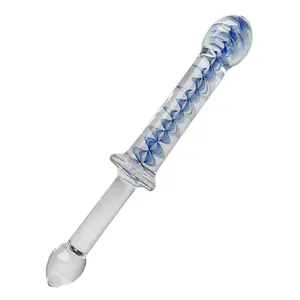 8.7 inches Blue Swirl Glass Dildo Crystal Penis Women Masturbator G-spot Stimulator Sex Wand