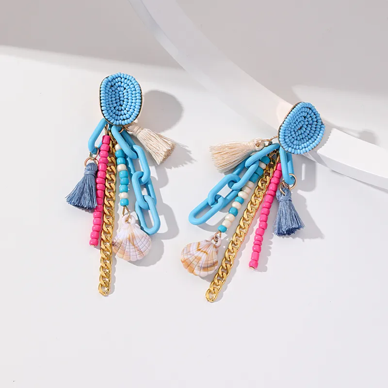 New Design Jewelry Fashion Hand Made Drop Earrings Vacation Beach Style Boho Bead Tassel Drop Earrings