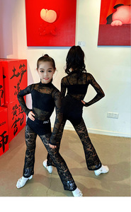 Completo da ballo latino nero per bambine: Top e pantaloni, ideale per allenamento, jazz, gonna e costume da performance - Product Image 5