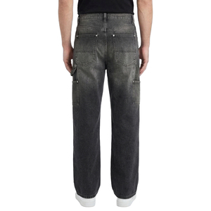 TOPSHOW Jean cargo vintage en denim coupe large super ample délavé moyen couleur unie avec double genouillère cloutée personnalisée - Product Image 3