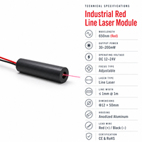 Module laser ligne rouge Zhonghe 650nm 12-24V DC, focalisation réglable 30-200mW, 12x50mm, qualité industrielle, pour vision industrielle et positionnement 1