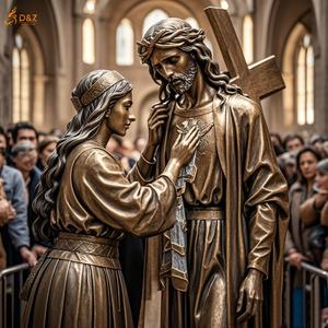 Famoso cristiano cattolico decorazione in ottone statua di gesus 14 stazioni sesta stazione Veronica a grandezza naturale pulire la faccia di gesus scultura in bronzo - Product Image 4