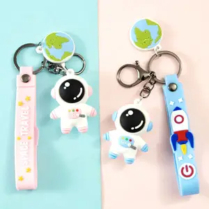 Custom Rubber Cartoon Astronaut Space Explore Key Chain Keyring Full 3d Silicone Space Rubber Doll Keychain