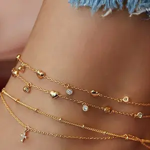 DAIHE Boho Multilayer Chain Beach Barefoot Butterfly Cross Pendant Charm Anklets Jewelry For Women