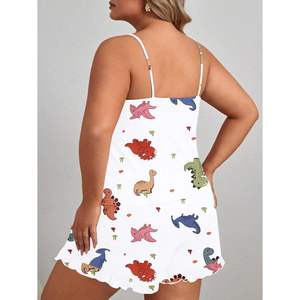 Conjunto de pijama personalizado para mujer, talla grande, con estampado de dibujos animados, camiseta tipo camisola y pantalones cortos, ropa de dormir, tela tejida de verano - Product Image 1