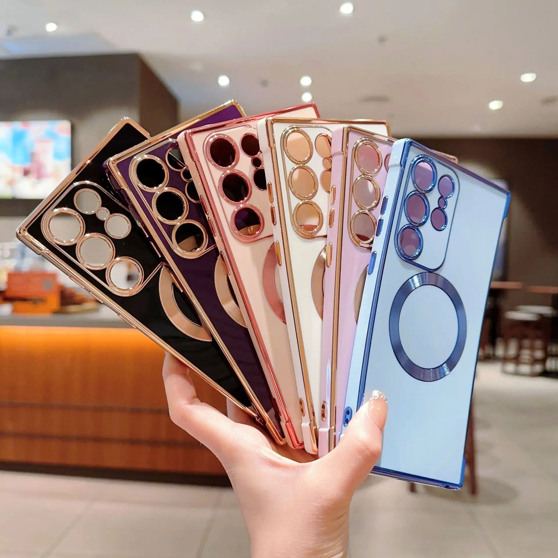 Luxury Transparent plating magnetic case for samsung galaxy S23 ultra TPU phone case