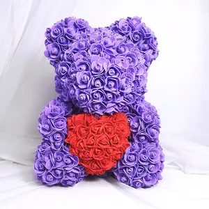 送货上门新系列粉红玫瑰泰迪熊25厘米美丽的心玫瑰熊情人节周年礼物
