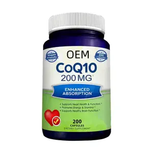 CoQ10 200カプセル-高吸収ビーガンCO Q-10粉末-酵素ウビキノンサプリメントピル、追加の抗酸化酵素Q10