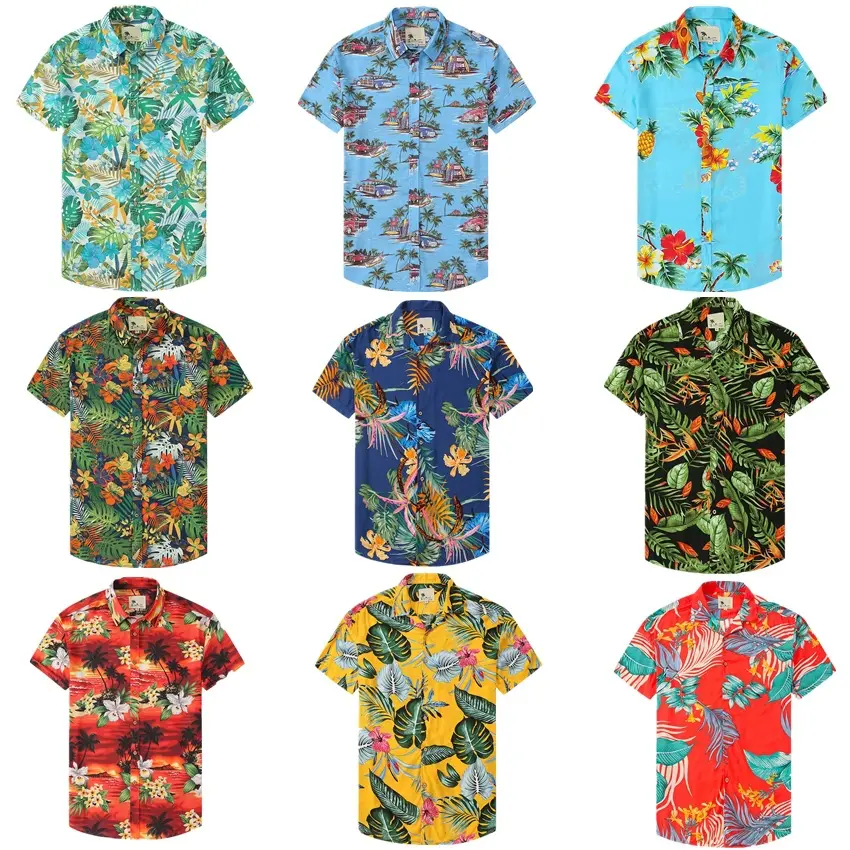 2023 Summer Shorts Sleeve Casual Shirt Fashion Hawaiian Printing Turn-down Collar Slim Fit Shirt For Mens Clothing Men's Shirt