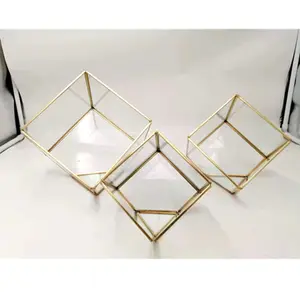 Rame oro cubo di vetro piccolo geometrico terrario fioriera all'ingrosso