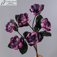Fleurs de Magnolia Artificielles, Arrangement Floral Artificiel, Branche de Feuilles à Fleurs Roses, Décoration pour la Maison, Décoration de Table de Mariage