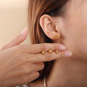 Floral Stud <b>Earrings</b> Gold Plated Crystal Inlay Stainless Steel <b>Post</b> Gift Jewelry For Women Fashion Accessory - Product Image 4