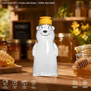 Botella de Miel PET al por Mayor de Fábrica, Envase de Miel con Forma de Oso, Dispensador de Condimentos con Tapa Abatible, Botella Exprimible para Miel - Product Image 1