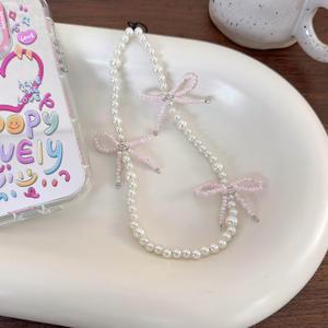 Chaîne de téléphone portable en perles mignonnes avec nœud papillon pour femmes filles étui de téléphone Anti-perte lanière suspendue sangle porte-clés <span class=keywords><strong>bijoux</strong></span> - Product Image 4