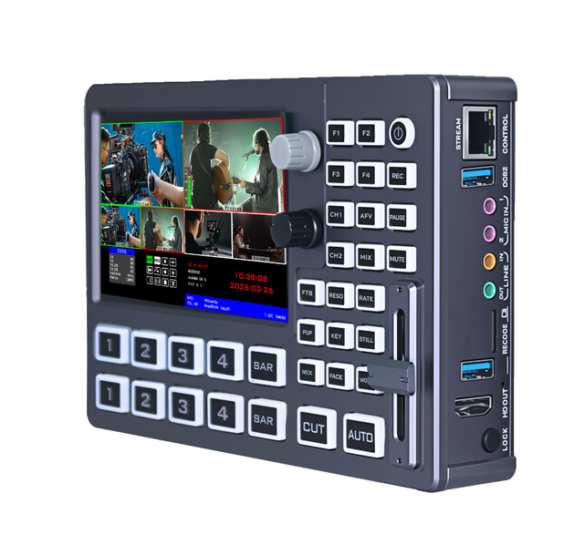 4-Channel Inputs Metal Video Switcher Controller for Live Streaming with Audio Mixing T-bar Vmix 1-Year Warranty