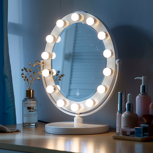 Bàn trang điểm đồ nội thất phòng ngủ gỗ phòng ngủ bộ thông minh LED bảng Vanity bảng Glass Top đầy đủ gương MDF + gương + LED - Product Image 5