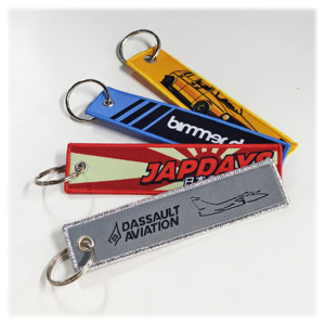 Custom Embroidery Keychain with Woven Fabric and Jet <b>Tags</b> Leather and Metal Material Custom Logo for <b>Key</b> Holder - Product Image 1