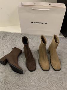 2023 automne/hiver coréen <span class=keywords><strong>petit</strong></span> avec polaire <span class=keywords><strong>talon</strong></span> haut carré mince <span class=keywords><strong>bottines</strong></span> chaussures pour femmes - Product Image 4