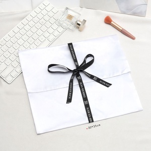 Custom Ribbon Printing Satin <b>Envelope</b> Lingerie T-shirt Storage Pouch <b>White</b> Luxury Satin Gift Cosmetic Hair Packing Dust Slik Bag - Product Image 5