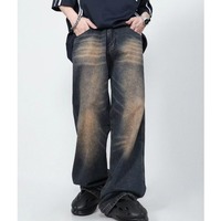 Pantalon chino sur mesure de haute qualité pour homme, jean en denim vintage délavé, coupe large, style hip-hop, en coton.
