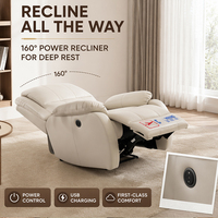 Elektrischer Relaxsessel 225 Grad Drehbar 30 Grad Schaukelbewegung Echtes Leder Elektrisch Verstellbares Einzelsofa mit USB für Wohnzimmer