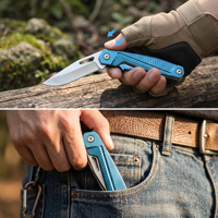 Coffret Cadeau Multi-usages 3-en-1 : Pince à bec effilé à lame en acier inoxydable et manche en aluminium bleu sarcelle, couteau de poche pliant, pour bricolage et usage industriel